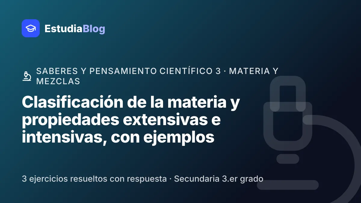 Portada de la clase «Clasificación de la materia y propiedades extensivas e intensivas, con ejemplos» del curso de Saberes y pensamiento científico 3