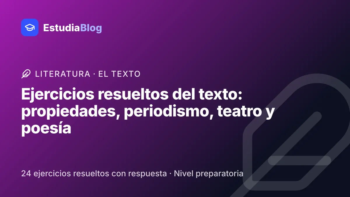 Portada de la clase «Ejercicios resueltos del texto: propiedades, periodismo, teatro y poesía» del curso de Literatura