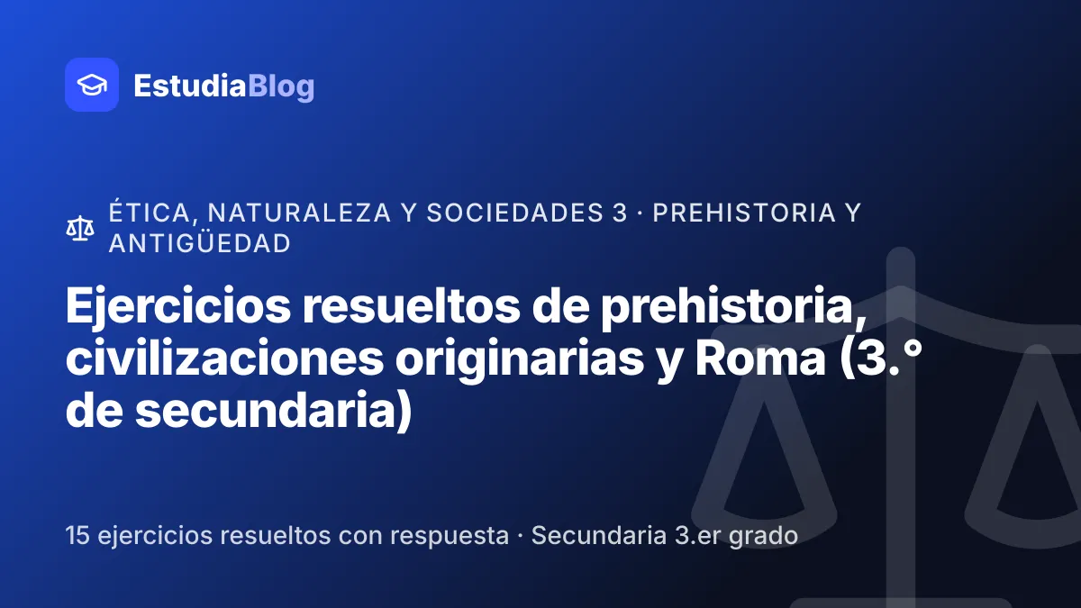 Portada de la clase «Ejercicios resueltos de prehistoria, civilizaciones originarias y Roma (3.° de secundaria)» del curso de Ética, naturaleza y sociedades 3