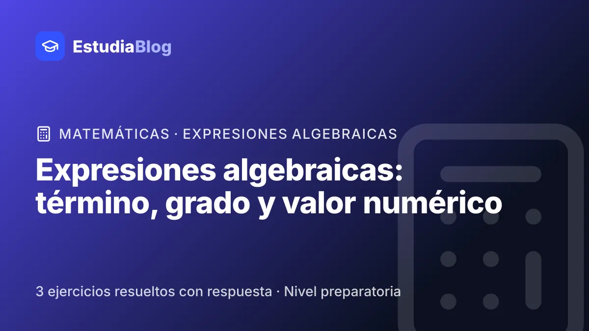 Portada de la clase «Expresiones algebraicas: término, grado y valor numérico» del curso de Matemáticas
