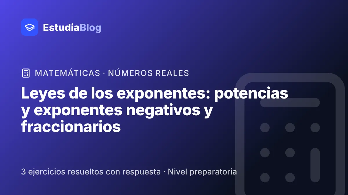 Portada de la clase «Leyes de los exponentes: potencias y exponentes negativos y fraccionarios» del curso de Matemáticas