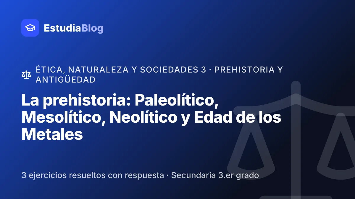 Portada de la clase «La prehistoria: Paleolítico, Mesolítico, Neolítico y Edad de los Metales» del curso de Ética, naturaleza y sociedades 3