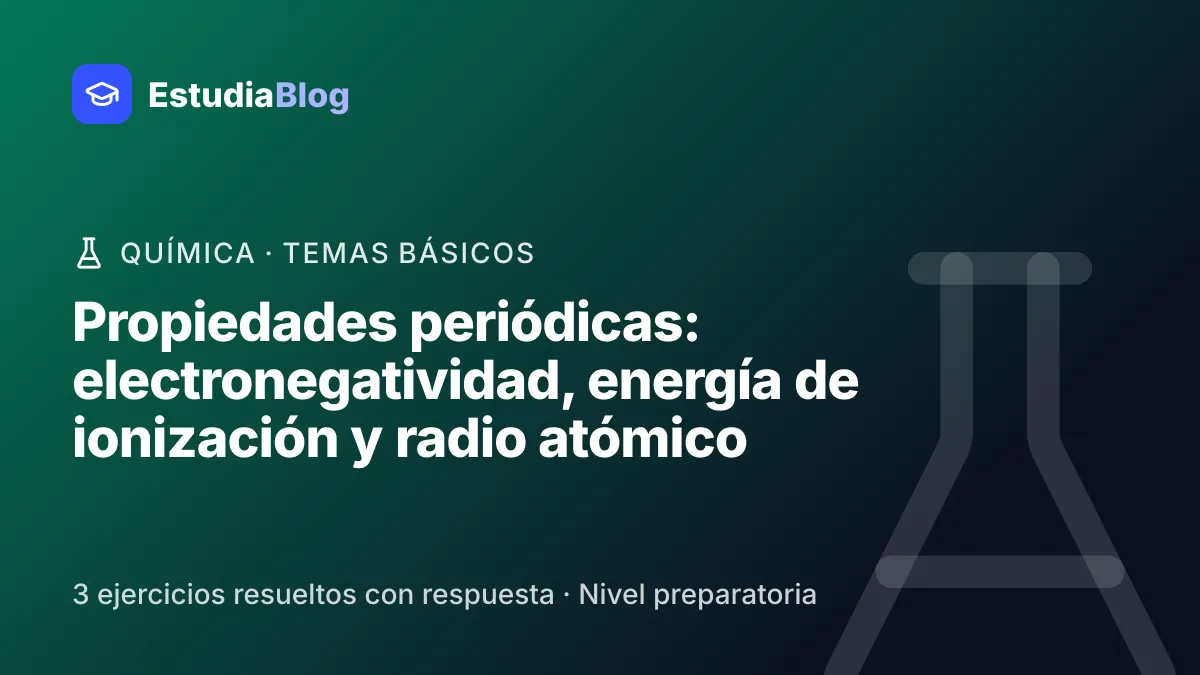 Portada de la clase «Propiedades periódicas: electronegatividad, energía de ionización y radio atómico» del curso de Química