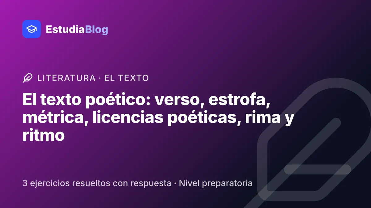 Portada de la clase «El texto poético: verso, estrofa, métrica, licencias poéticas, rima y ritmo» del curso de Literatura